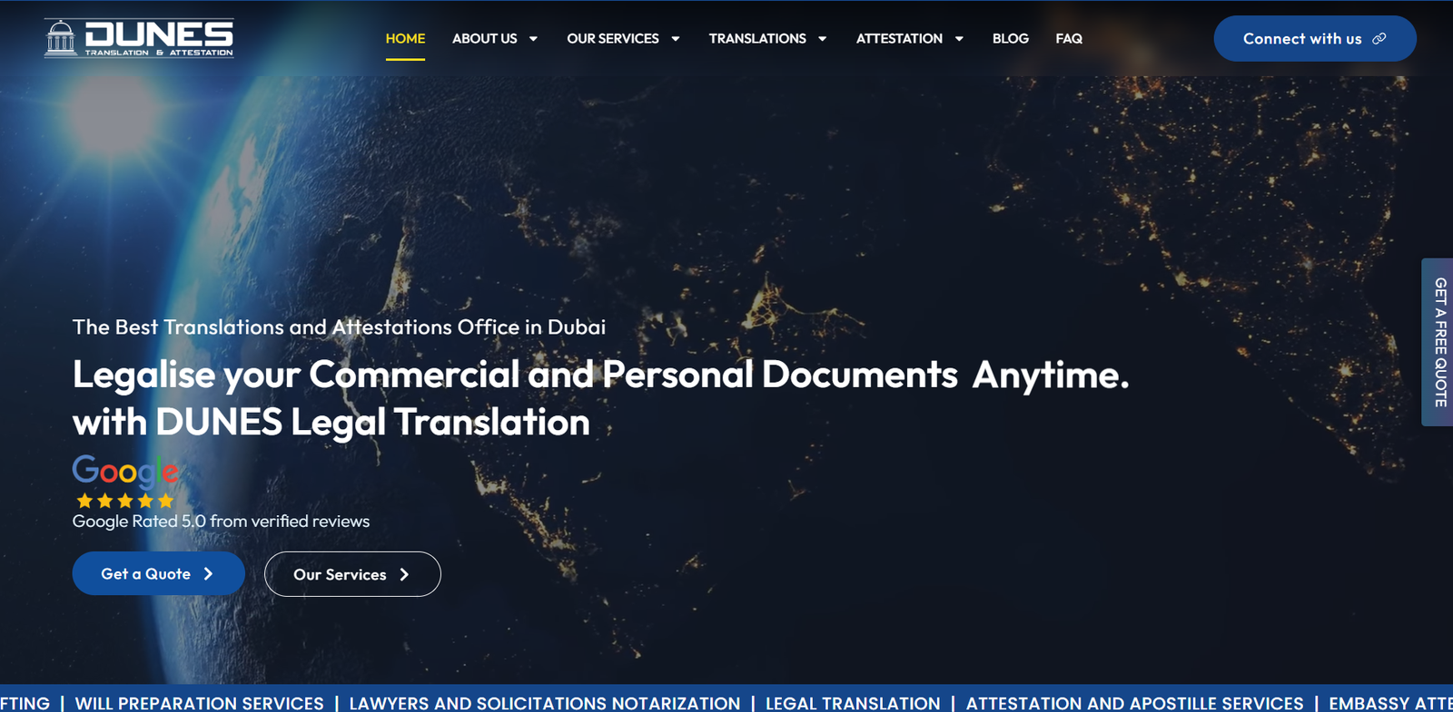 Dunes Legal Translation & Attestation Services website