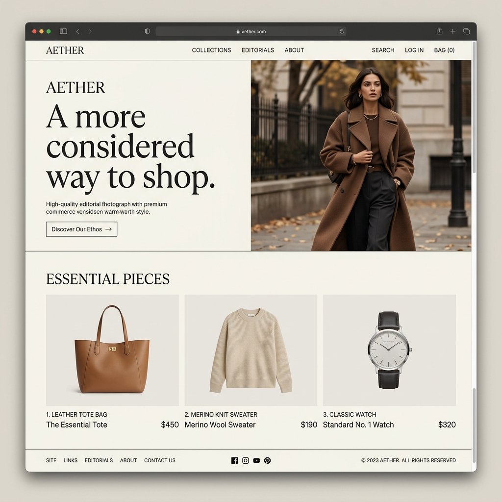 Desktop view of the Atelier e-commerce website