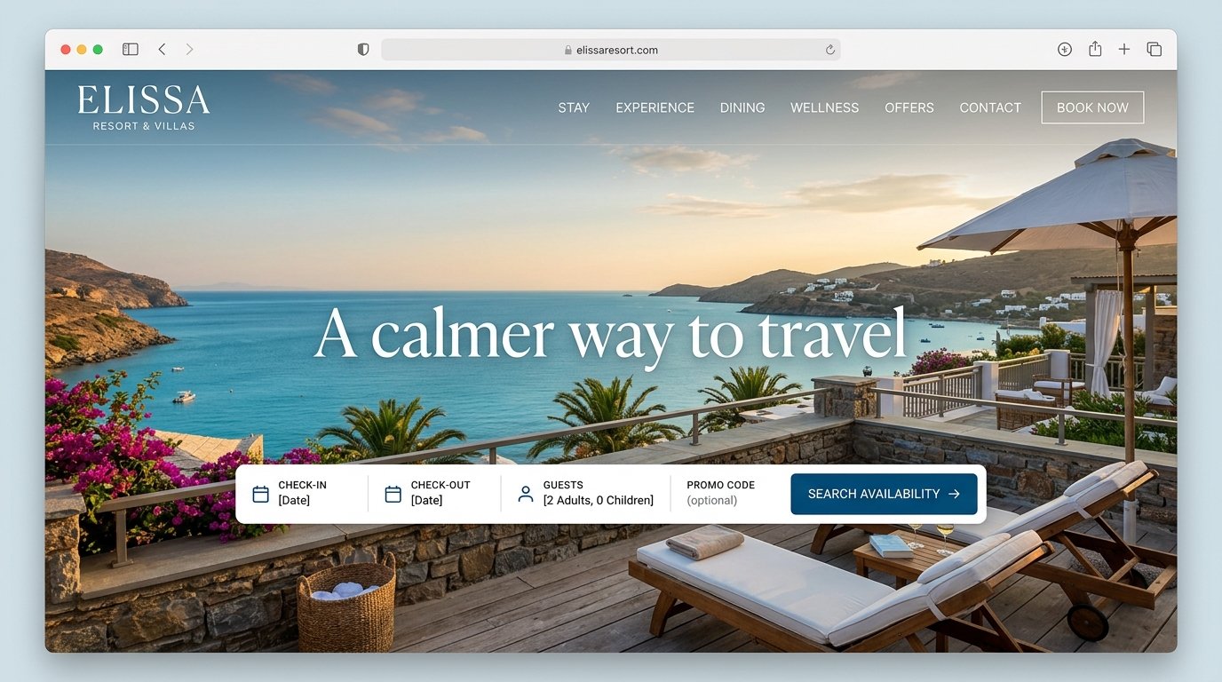 Desktop view of the Calder hospitality website